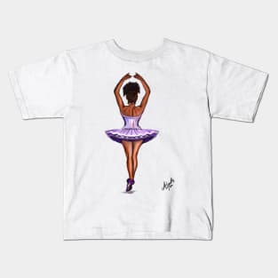 African American ballerina in purple tutu- brown skin ballerina dancing Kids T-Shirt